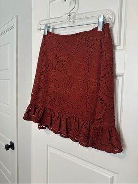 Lulu's Rust Lace Ruffle Mini Skirt